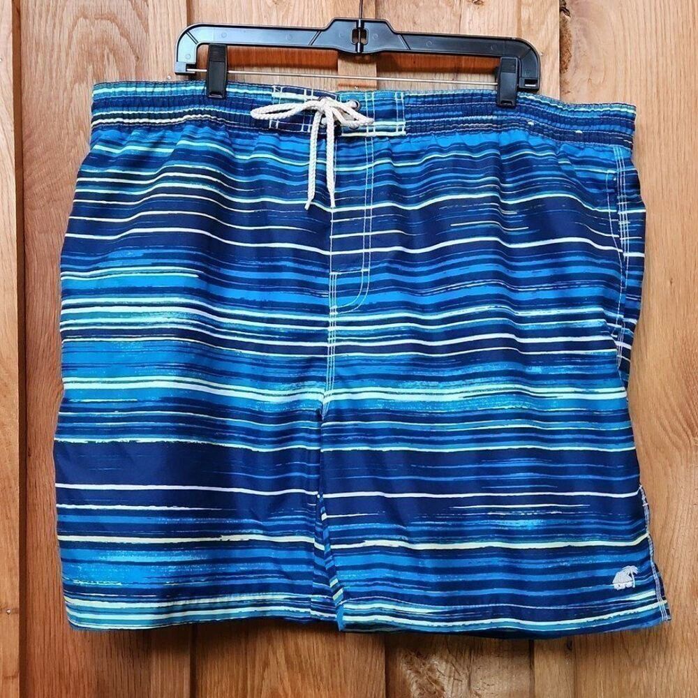 CARIBBEAN JOE Swim Trunks Shorts, Beachwear Drawstring, XXL, Blue & White